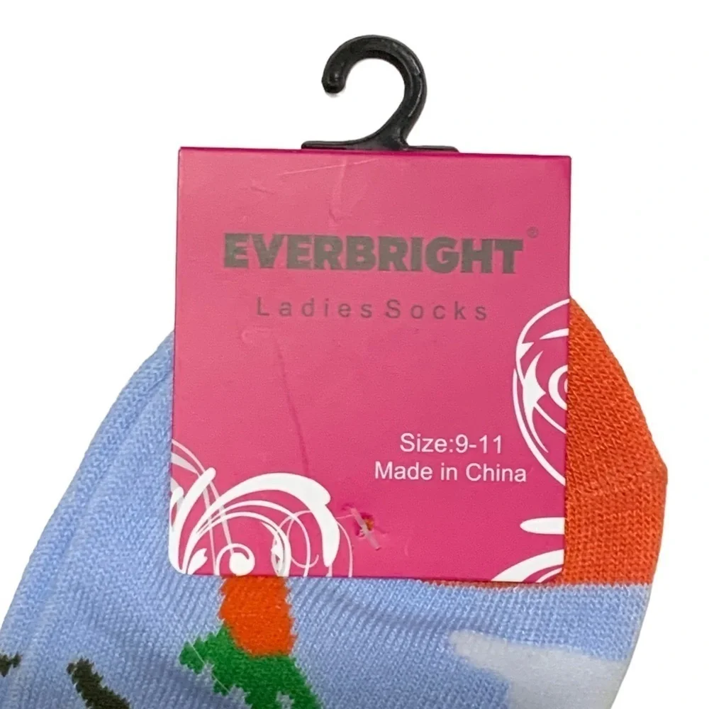 Everbright Easter Socks Women’s Bunny Carrots 9-11 Blue Multicolor